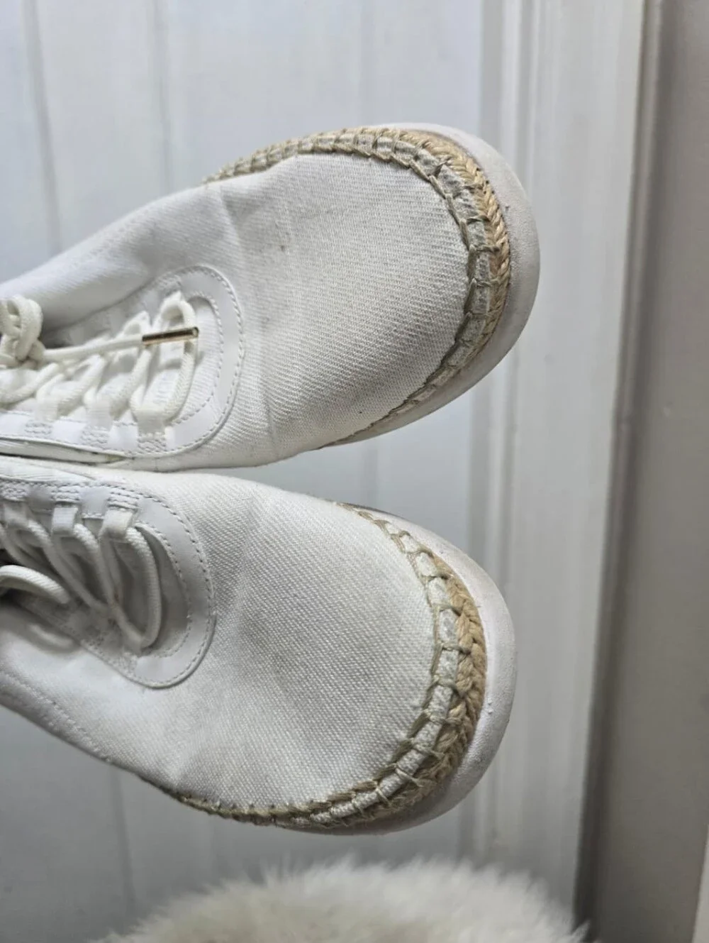 Michael Kors Finch Lace Up Canvas Sneakers White & Rose Gold Espadrille Sz 8M